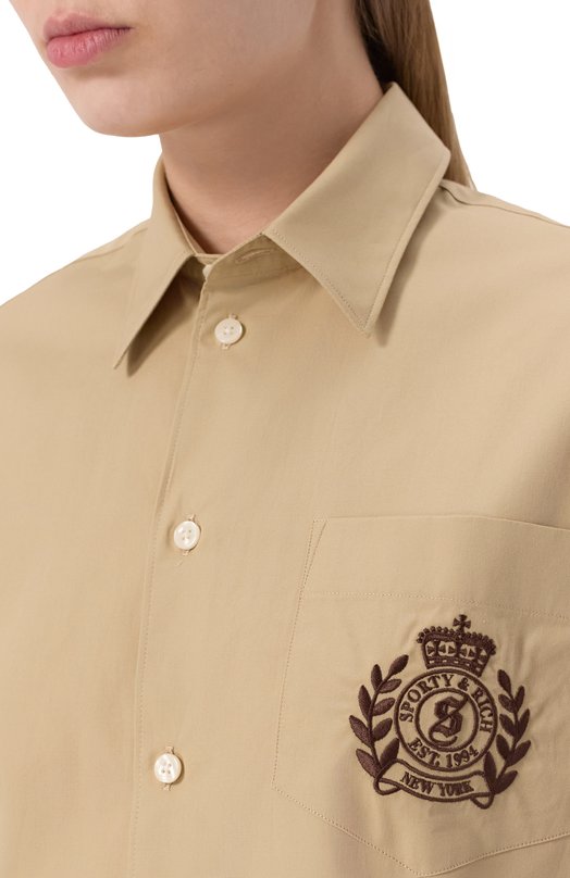 Хлопковая рубашка Sporty and Rich SI006612241BE22 Бежевый  SI006612241BE22 Фото 5