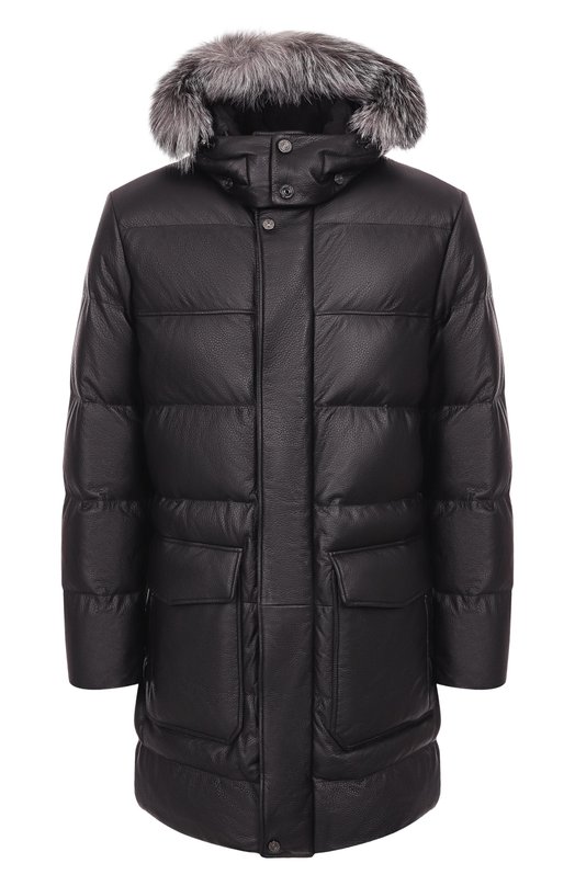 Кожаный пуховик с отделкой из песца Stefano Ricci MDJ5300430/5901/60 Чёрный MDJ5300430/5901/60
