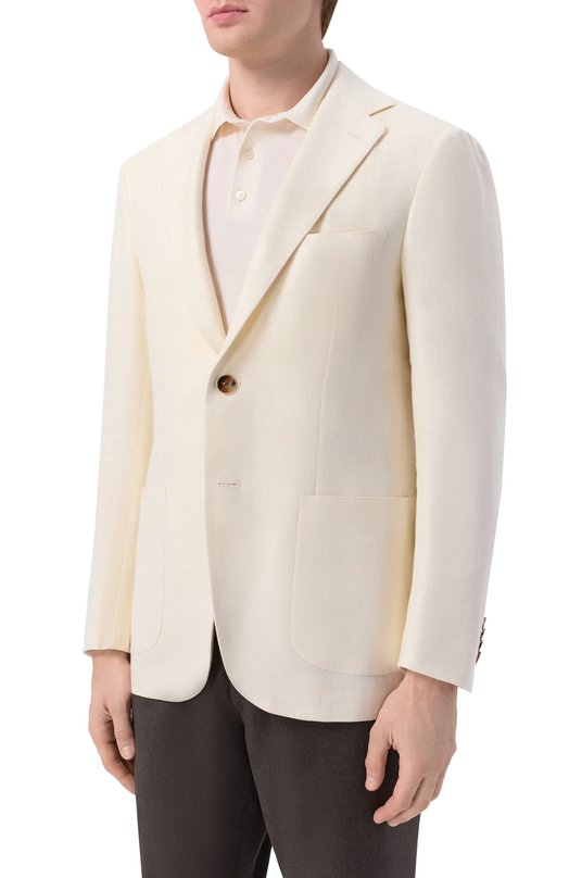 Пиджак изо льна и шелка Kiton UG81K0631G Кремовый  UG81K0631G Фото 3