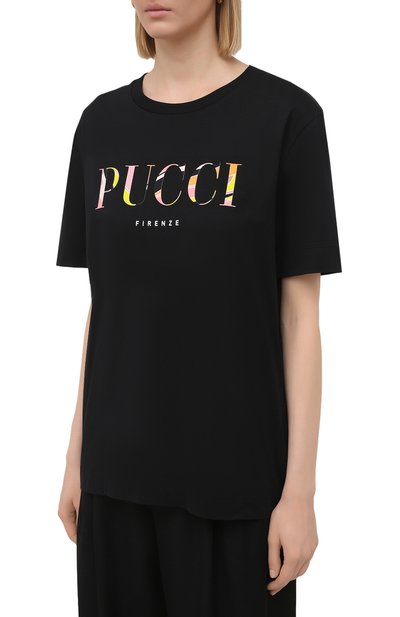 Хлопковая футболка EMILIO PUCCI черного цвета по цене 18650 руб., арт. 1ETP73/1E987, фото 3 Хлопковая футболка EMILIO PUCCI, арт. 1ETP73/1E987, фото 3