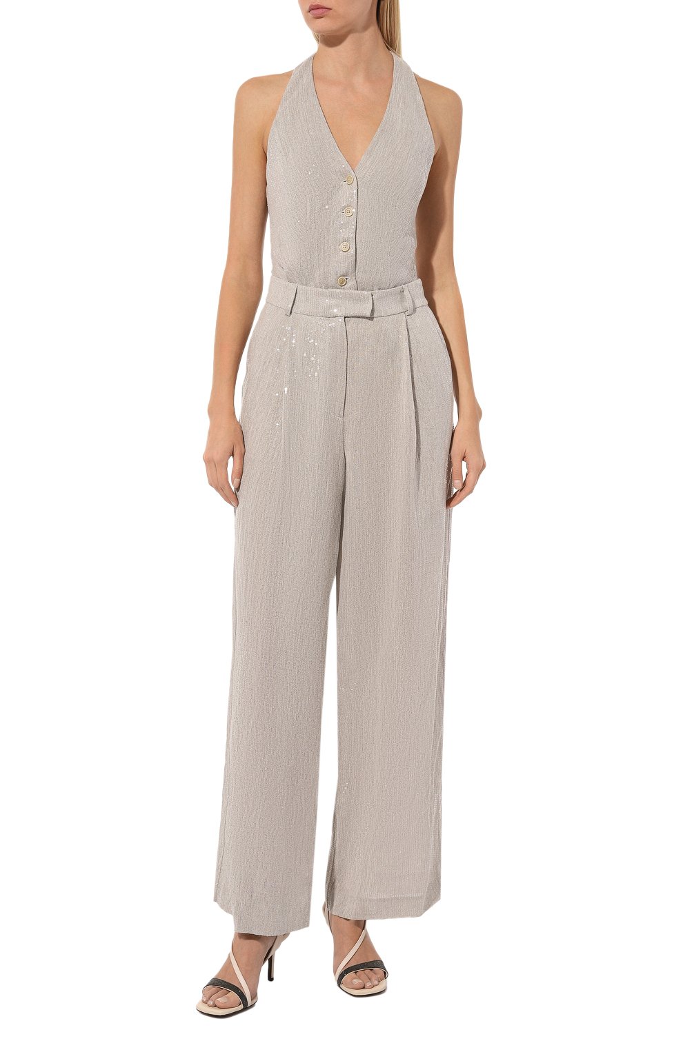 Льняной комбинезон с отделкой пайетками BRUNELLO CUCINELLI, арт. MH570SN199, фото 3