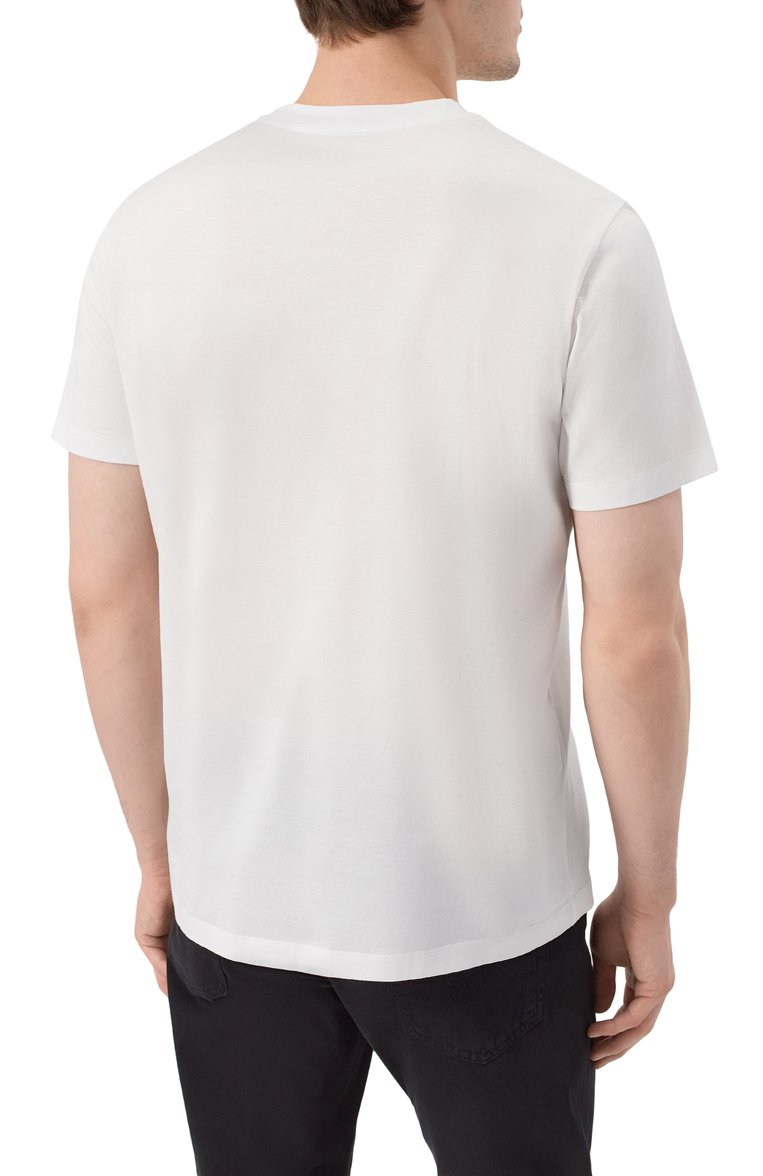 Мужская хлопковая футболка MONCLER белого цвета, арт. 8C00056/8390Y | Фото 4 (Стили: Спорт-шик; Рукава: Короткие; Принт: Без принта; Материал внешний: Хлопок; Длина (для топов): Стандартные; Кросс-КТ: Джерси; Мужское Кросс-КТ: Футболка-одежда; Автоматизация состава: Проставлено; Детали: Декор; Автоматизация ТО: Проставлено)