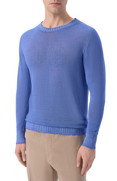 Льняной джемпер 120% LINO синего цвета по цене 35500 руб., арт. 33ALIM39FF/F966/S000, фото 3 Льняной джемпер 120% LINO, арт. 33ALIM39FF/F966/S000, фото 3