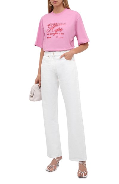 Хлопковая футболка MSGM розового цвета по цене 12400 руб., арт. 3141MDM168 217798, фото 2 Хлопковая футболка MSGM, арт. 3141MDM168 217798, фото 2