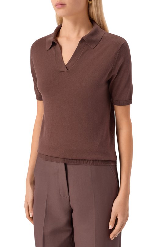 Поло из шелка и хлопка Weekend Max Mara R0NC0L0 Коричневый  R0NC0L0 Фото 3