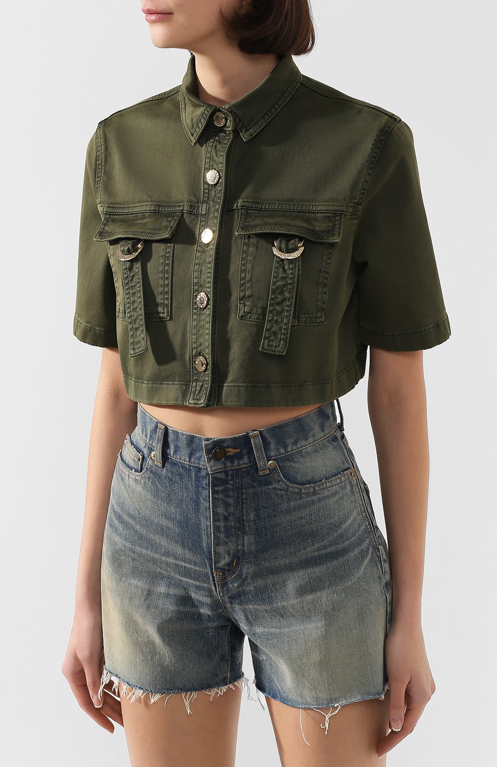 Укороченная рубашка BALMAIN хаки цвета по цене 118500 руб., арт. TF12350/C195, фото 3 Укороченная рубашка BALMAIN, арт. TF12350/C195, фото 3