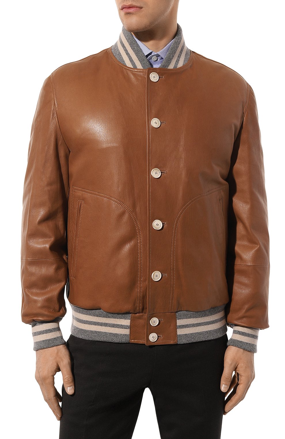 Кожаный бомбер BRUNELLO CUCINELLI коричневого цвета по цене 687500 руб., арт. MPMUP1973, фото 3 Кожаный бомбер BRUNELLO CUCINELLI, арт. MPMUP1973, фото 3