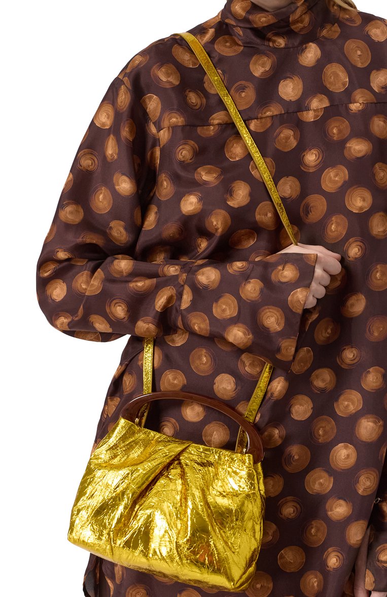 Женская сумка DRIES VAN NOTEN золотого цвета, арт. 251-011524-207 | Фото 2 (Размер: small; Ремень/цепочка: На ремешке; Материал: Натуральная кожа; Женское Кросс-КТ: Вечерняя сумка)
