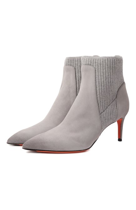 Женские комбинированные ботильоны SANTONI серого цвета, арт. WTLG71332HI2NITX | Фото 1 (Каблук вы�сота: Средний; Подошва: Плоская; Материал внутренний: Натуральная кожа; Драгоценные камни: Проставлено; Материал сплава: Проставлено; Материал внешний: Натуральная кожа)