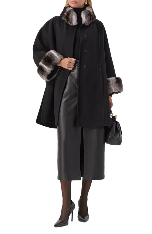 Пальто из шерсти и кашемира с отделкой из шиншиллы  MVST FTBKB-Y681-1CH/LP1432 Чёрный  FTBKB-Y681-1CH/LP1432 Фото 2