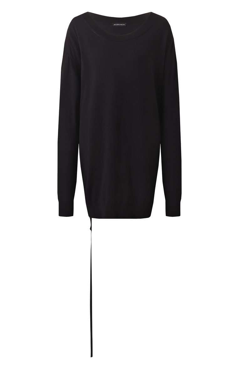 Женский пуловер из хлопка и кашемира ANN DEMEULEMEESTER черного цвета, арт. B0012521/KN055 | Фото 1 (Длина (для топов): Удлиненные; Материал внешний: Шерсть, Кашемир, Хлопок; Рукава: Длинные; Женское Кросс-КТ: Пуловер-одежда; Стили: Минимализм)