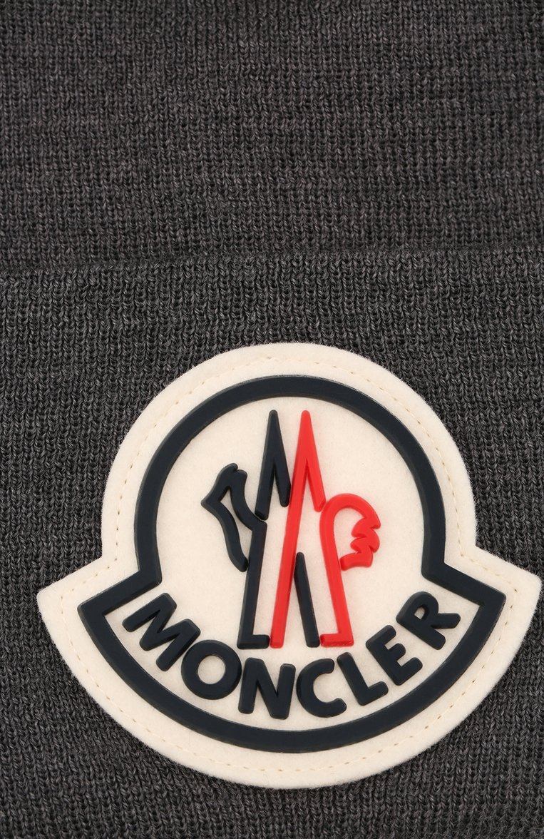 Мужская шерстяная шапка MONCLER темно-серого цвета, арт. G2-091-3B000-51-A9526 | Фото 3 (Материал: Текстиль, Шерсть; Региональные ограничения белый список (Axapta Mercury): Не проставлено; Кросс-КТ: Трикотаж; Материал сплава: Проставлено; Нос: Не проставлено)