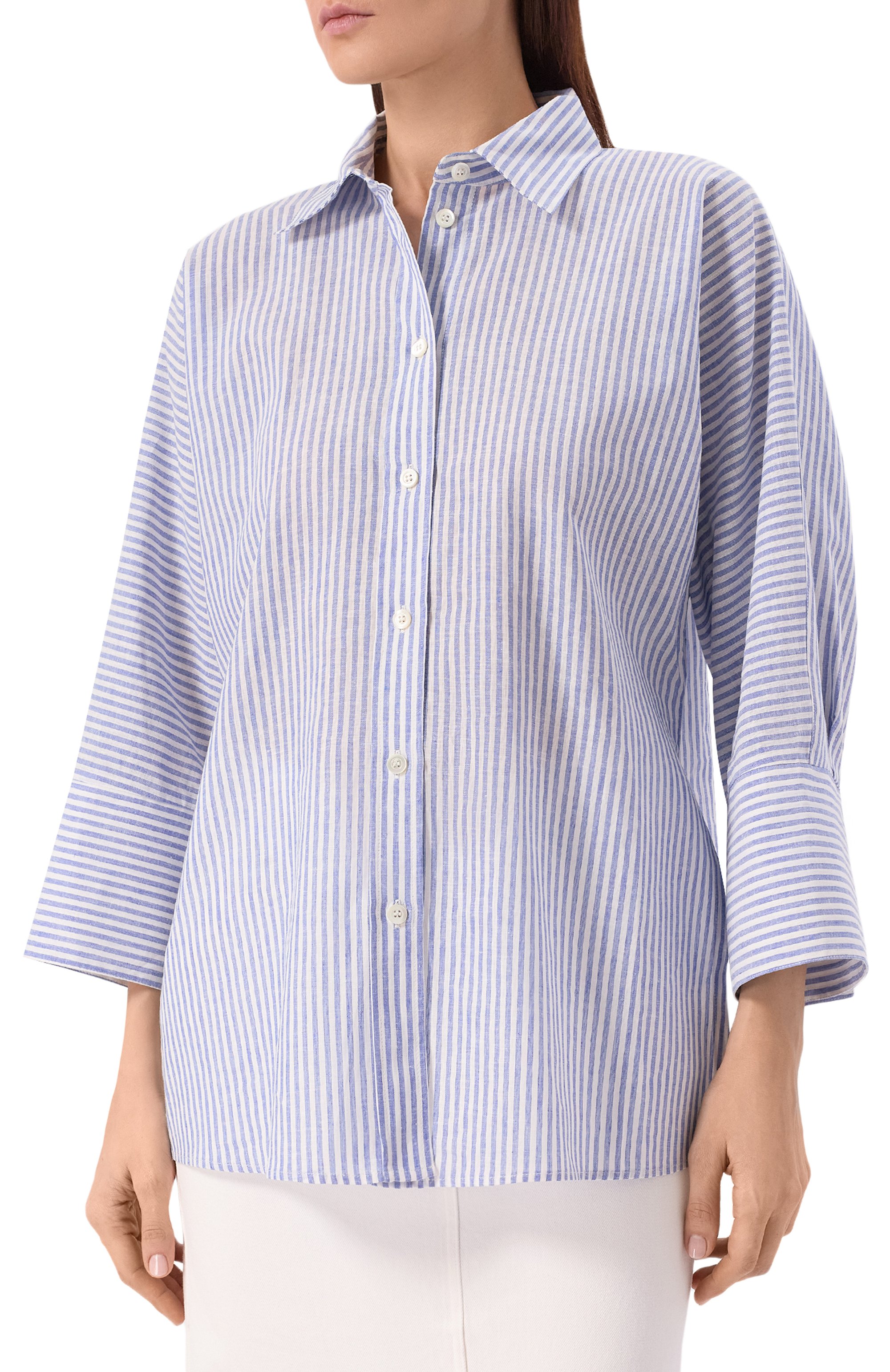 Рубашка изо льна и хлопка PIETRO BRUNELLI голубого цвета по цене 24950 руб., арт. CA2514/LI0028, фото 3 Рубашка изо льна и хлопка PIETRO BRUNELLI, арт. CA2514/LI0028, фото 3