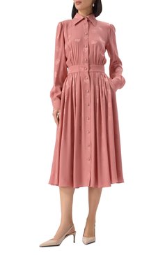 Женское шелковое платье DOLCE & GABBANA розового цвета, арт. F6ARQT/GDCVH | Фото 3 (Длина Ж (юбки, платья, шорты): Миди; Материал внешний: Шелк; Рукава: Длинные; Женское Кросс-КТ: Платье-одежда; Случай: Повседневный; Стили: Романтичный; Автоматизация состава: Проставлено; Автоматизация ТО: Проставлено; Размерность: Идёт в размер)