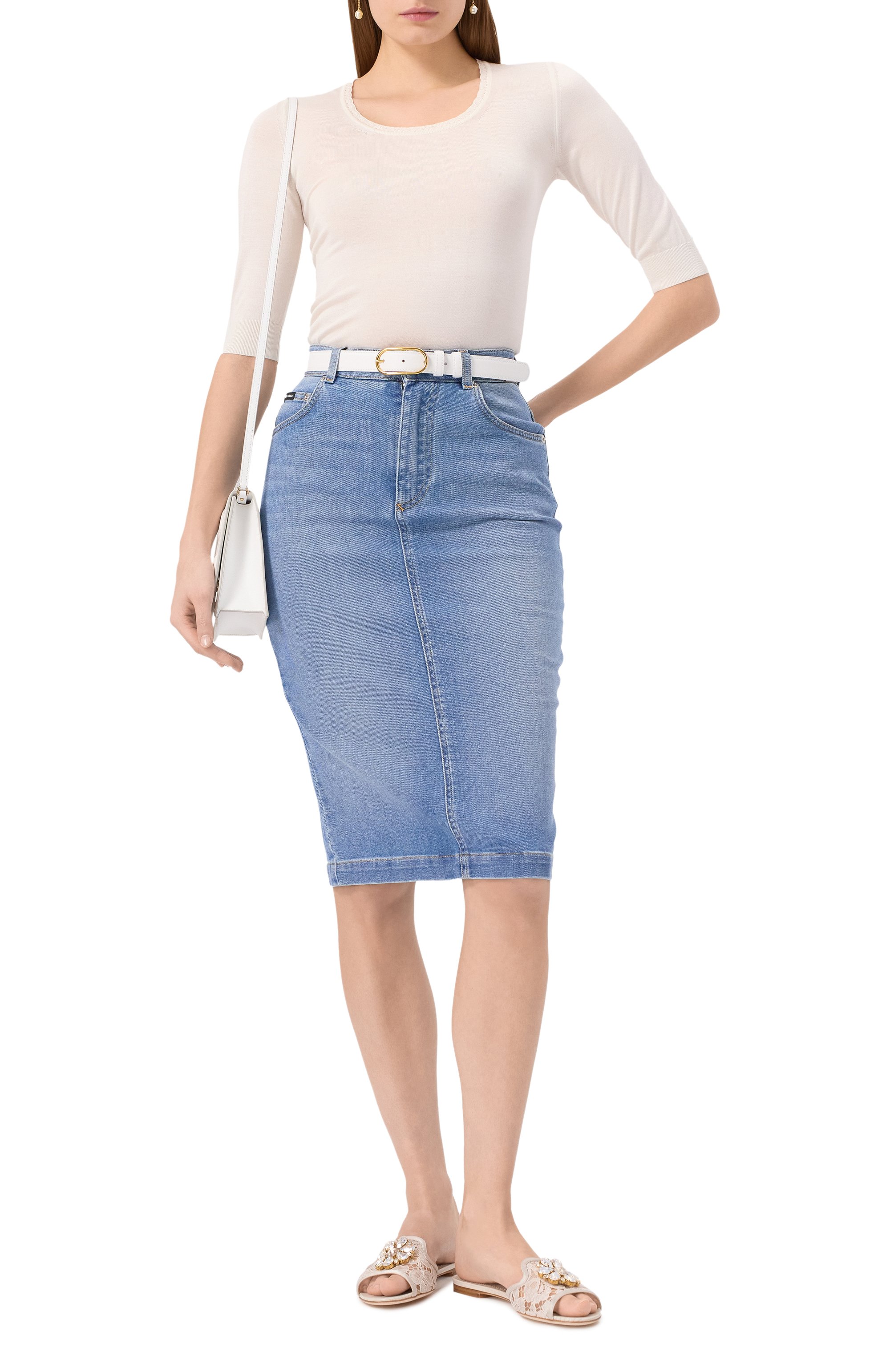 Шелковый пуловер DOLCE & GABBANA кремового цвета по цене 158500 руб., арт. FXX85T/JBSLJ, фото 2 Шелковый пуловер DOLCE & GABBANA, арт. FXX85T/JBSLJ, фото 2