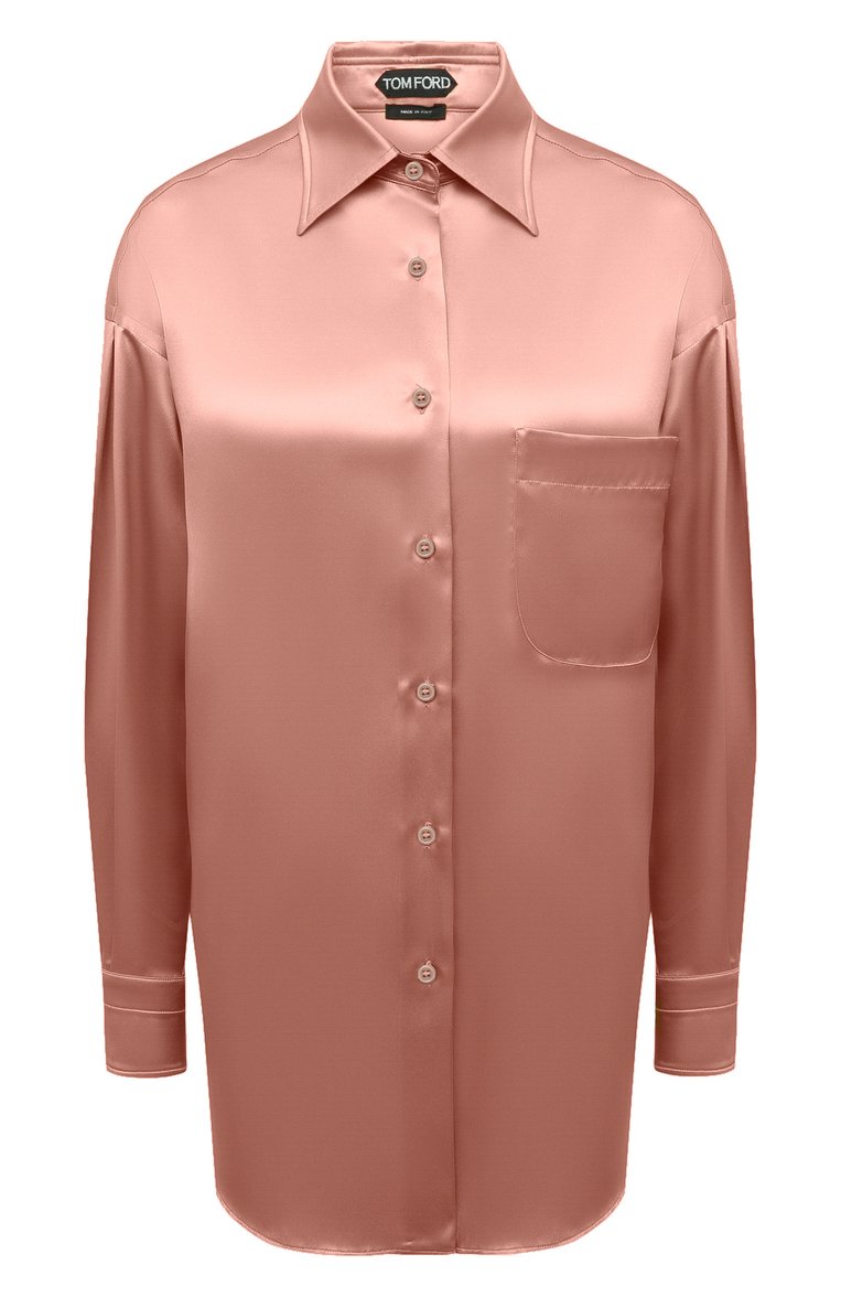 Женская атласная рубашка TOM FORD розового цвета, арт. CA3189-FAX824 | Фото 1 (Длина (для топов): Удлиненные; Рукава: Длинные; Материал внешний: Шелк; Стили: Романтичный; Женское Кросс-КТ: Рубашка-одежда; Принт: Без принта; Региональные ограничения белый список (Axapta Mercury): RU)