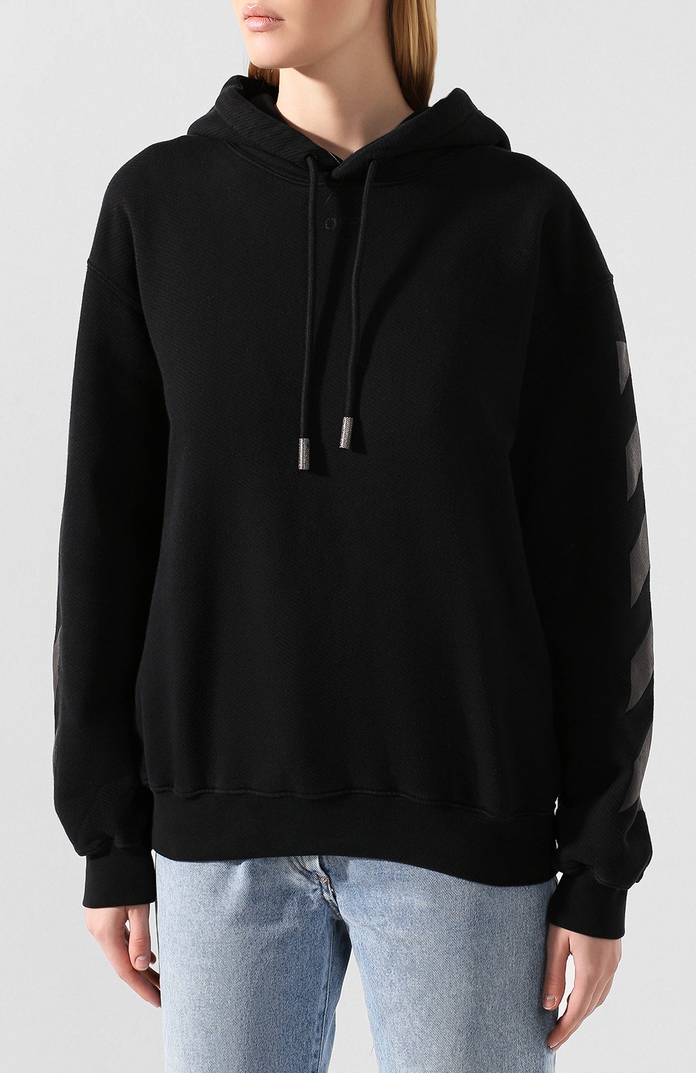 Хлопковое худи OFF-WHITE черного цвета по цене 39950 руб., арт. 0WBB032E19F300961010, фото 3 Хлопковое худи OFF-WHITE, арт. 0WBB032E19F300961010, фото 3