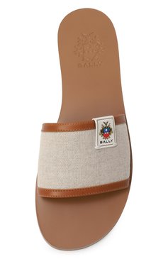 Женские шлепанцы BALLY бежевого цвета, арт. WF0040/TE042 | Фото 6 (Материал внешний: Натуральная кожа, Текстиль; Подошва: Плоская; Материал внутренний: Натуральная кожа; Каблук высота: Низкий)