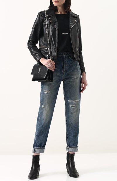 Однотонная кожаная куртка с косой молнией SAINT LAURENT, арт. 481862/Y5RD2, фото 2