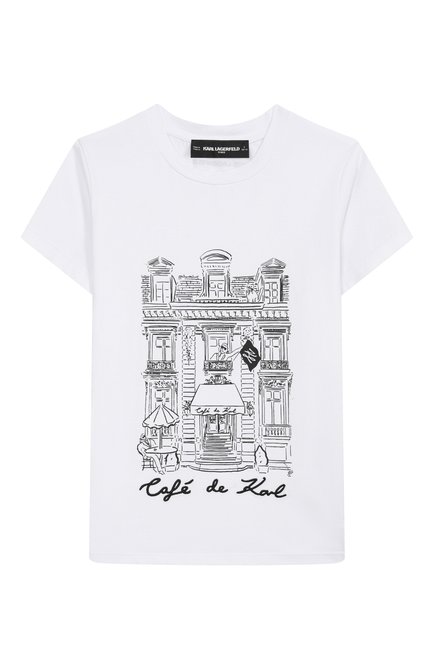 Детская хлопковая футболка KARL LAGERFELD KIDS белого цвета, арт. Z30494 | Фото 1 (Драгоценные камни: Проставлено; Материал внешний: Хлопок; Рукава: Короткие; Материал сплава: Проставлено)