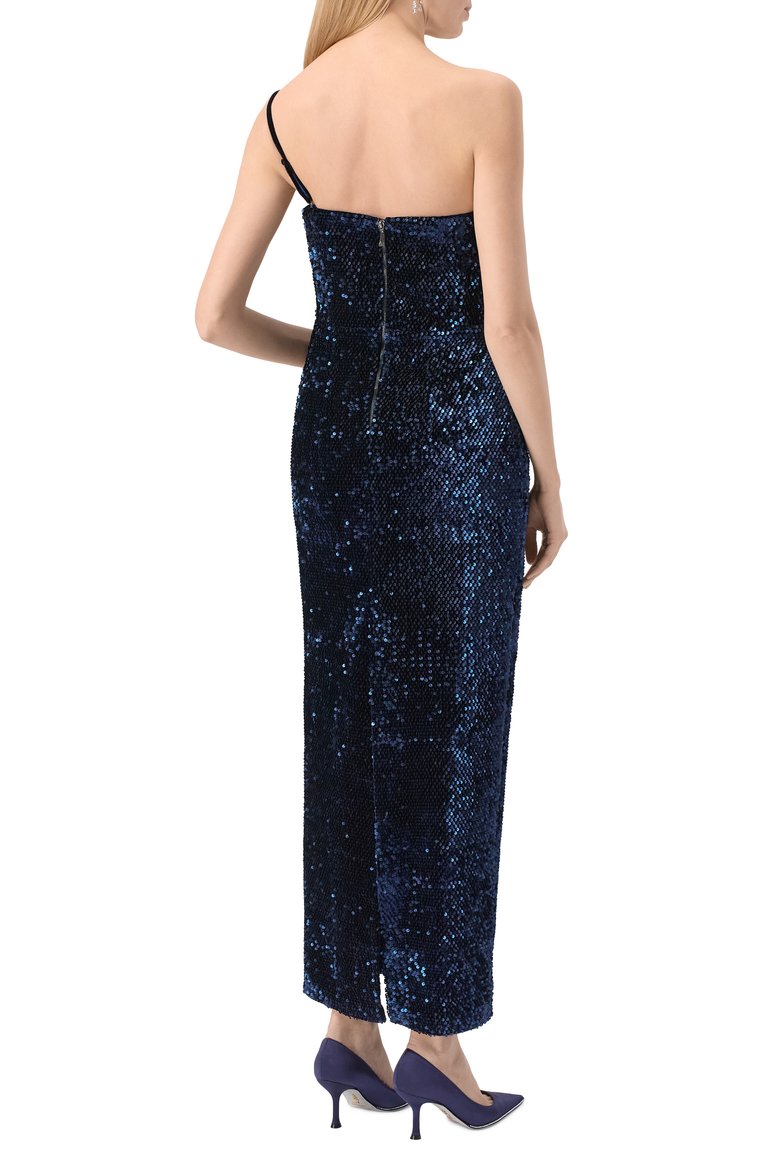 Женское платье с отделкой пайетками SPERANZA COUTURE темно-синего цвета, арт. SC069 | Фото 4 (Материал внешний: Вискоза; Материал подклада: Шелк; Длина Ж (юбки, платья, шорты): Макси; Случай: Вечерний; Женское Кросс-КТ: Платье-одежда, платье-футляр; Стили: Гламурный; Рукава: На бретелях)