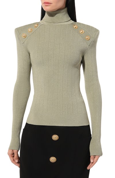 Водолазка из вискозы BALMAIN светло-зеленого цвета по цене 127500 руб., арт. DF0KH000/KB07, фото 3 Водолазка из вискозы BALMAIN, арт. DF0KH000/KB07, фото 3