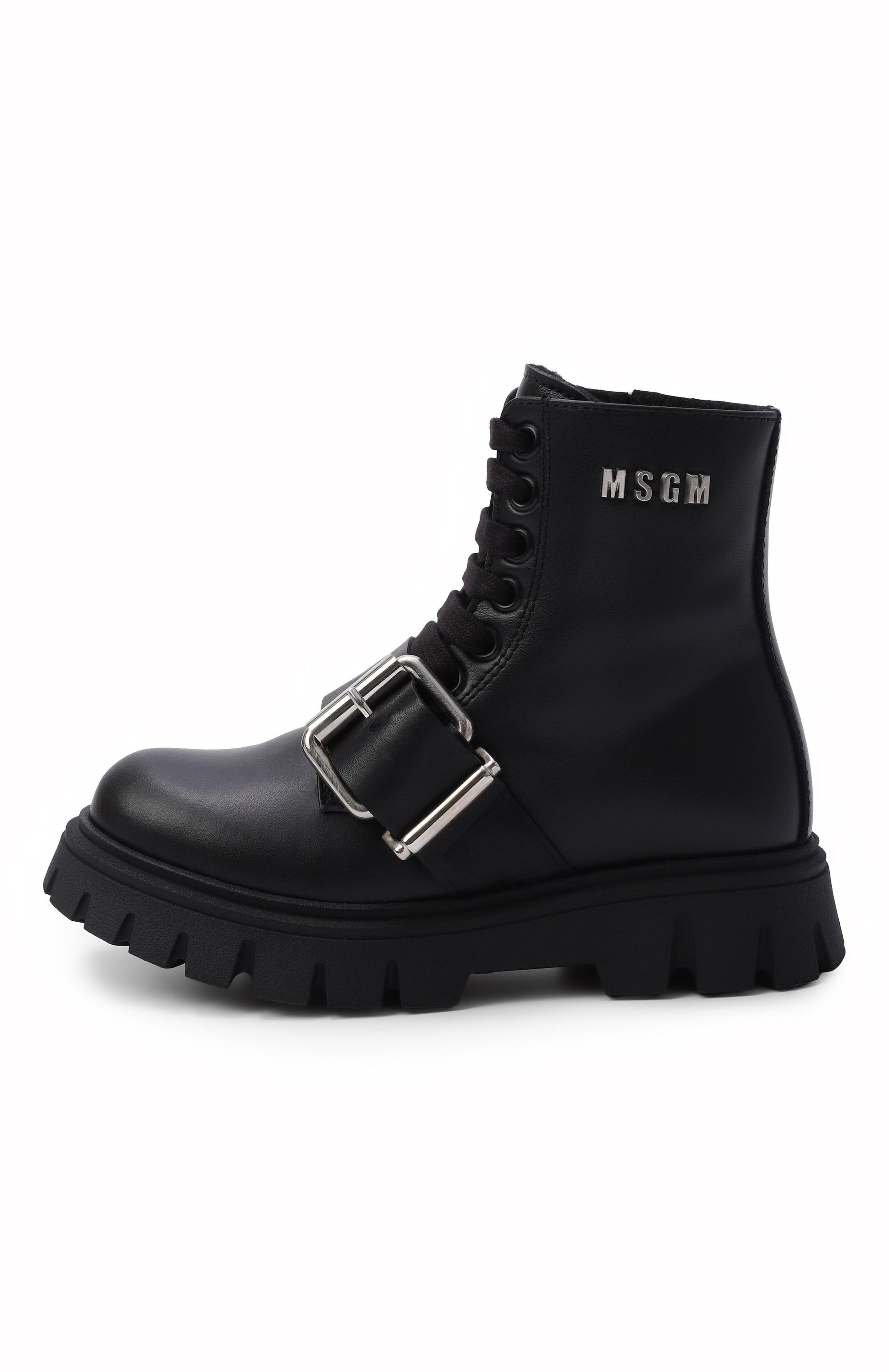 Кожаные ботинки MSGM KIDS черного цвета по цене 37400 руб., арт. 84005/VAR2_001, фото 2 Кожаные ботинки MSGM KIDS, арт. 84005/VAR2_001, фото 2