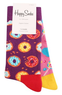 Детские комплект из 2 пар носков HAPPY SOCKS разноцветного цвета, арт. KDON02 | Фото 1 (Материал: Хлопок, Текстиль; Нос: Не проставлено; Материал сплава: Проставлено)