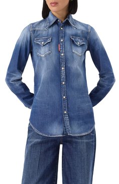 Женская джинсовая рубашка DSQUARED2 синего цвета, арт. S75DL0894/S30341 | Фото 3 (Рукава: Длинные; Материал сплава: Проставлено; Длина (для топов): Стандартные; Драгоценные камни: Проставлено; Принт: Без принта; Стили: Кэжуэл; Женское Кросс-КТ: Рубашка-одежда; Кросс-КТ: Деним; Материал внешний: Деним, Хлопок)