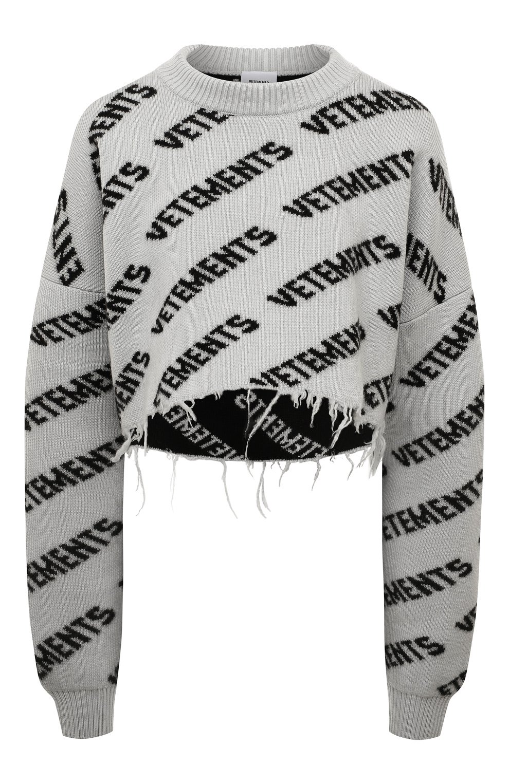 Шерстяной свитер VETEMENTS серого цвета по цене 99750 руб., арт. UE63KN900G, фото 1 Шерстяной свитер VETEMENTS, арт. UE63KN900G, фото 1