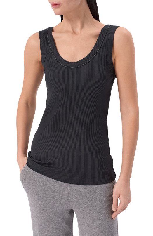 Хлопковая майка Brunello Cucinelli MG902FP100 Чёрный  MG902FP100 Фото 3