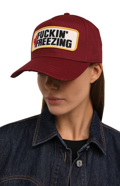 Хлопковая бейсболка DSQUARED2 бордового цвета по цене 23050 руб., арт. BCM0725/05C00001, фото 2 Хлопковая бейсболка DSQUARED2, арт. BCM0725/05C00001, фото 2
