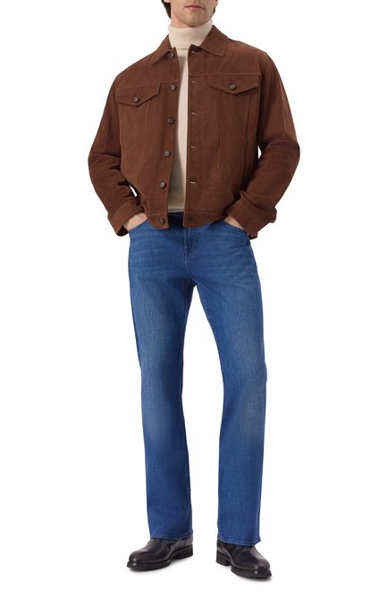 Мужские джинсы 7 FOR ALL MANKIND синего цвета, арт. 7T122R51 | Фото 2 (Драгоценные камни: Проставлено; Длина (брюки, джинсы): Стандартные; Материал сплава: Проставлено; Материал внешний: Хлопок)