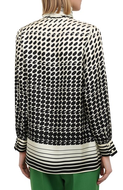 Шелковая блузка GUCCI черно-белого цвета по цене 172800 руб., арт. 467085/ZAGI9, фото 4 Шелковая блузка GUCCI, арт. 467085/ZAGI9, фото 4