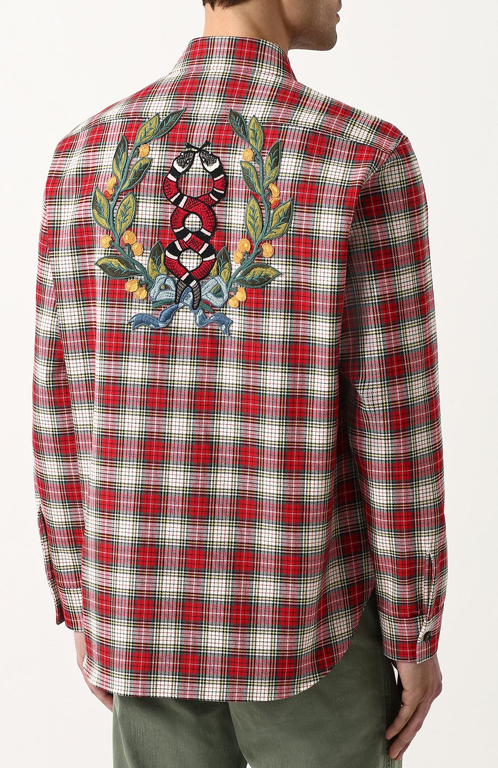 Хлопковая рубашка в клетку с аппликацией на спине GUCCI, арт. 501115/Z345G, фото 4