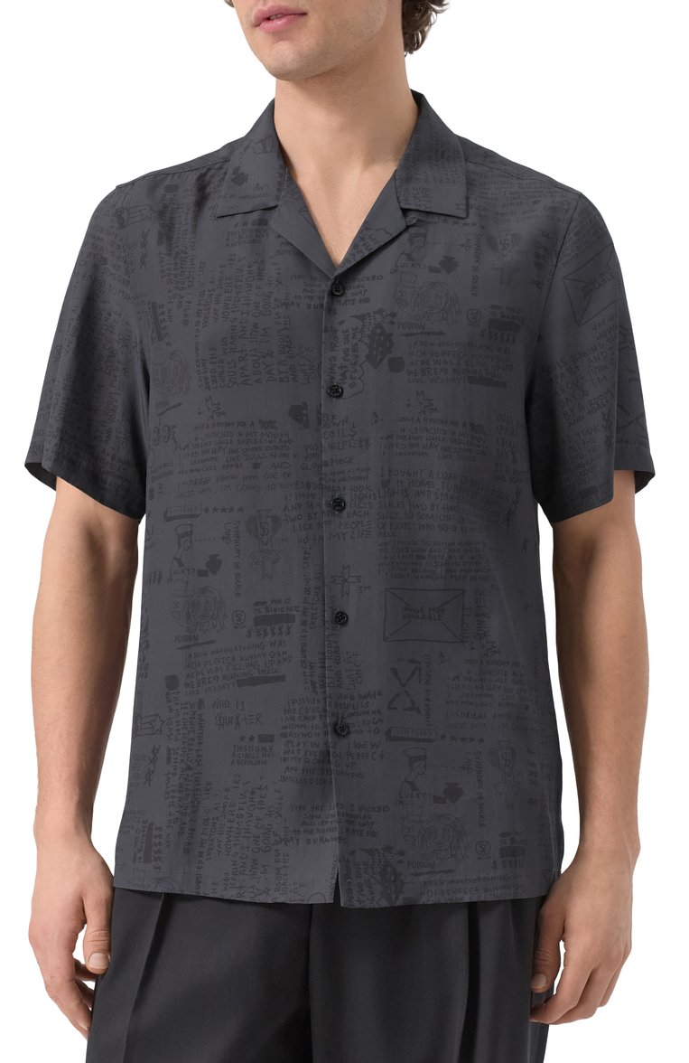 Мужская рубашка KSUBI черного цвета, арт. MPS25SH020 | Фото 3 (Рукава: Короткие; Драгоценные камни: Проставлено; Материал сплава: Проставлено; Длина (для топов): Стандартные; Стили: Гранж; Воротник: Отложной; Принт: С принтом; Случай: Повседневный; Материал внешний: Вискоза)