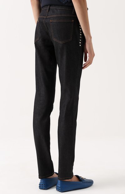 Джинсы прямого кроя с контрастной прострочкой и декоративными шипами VALENTINO, арт. MB3DD03L/2HN, фото 4