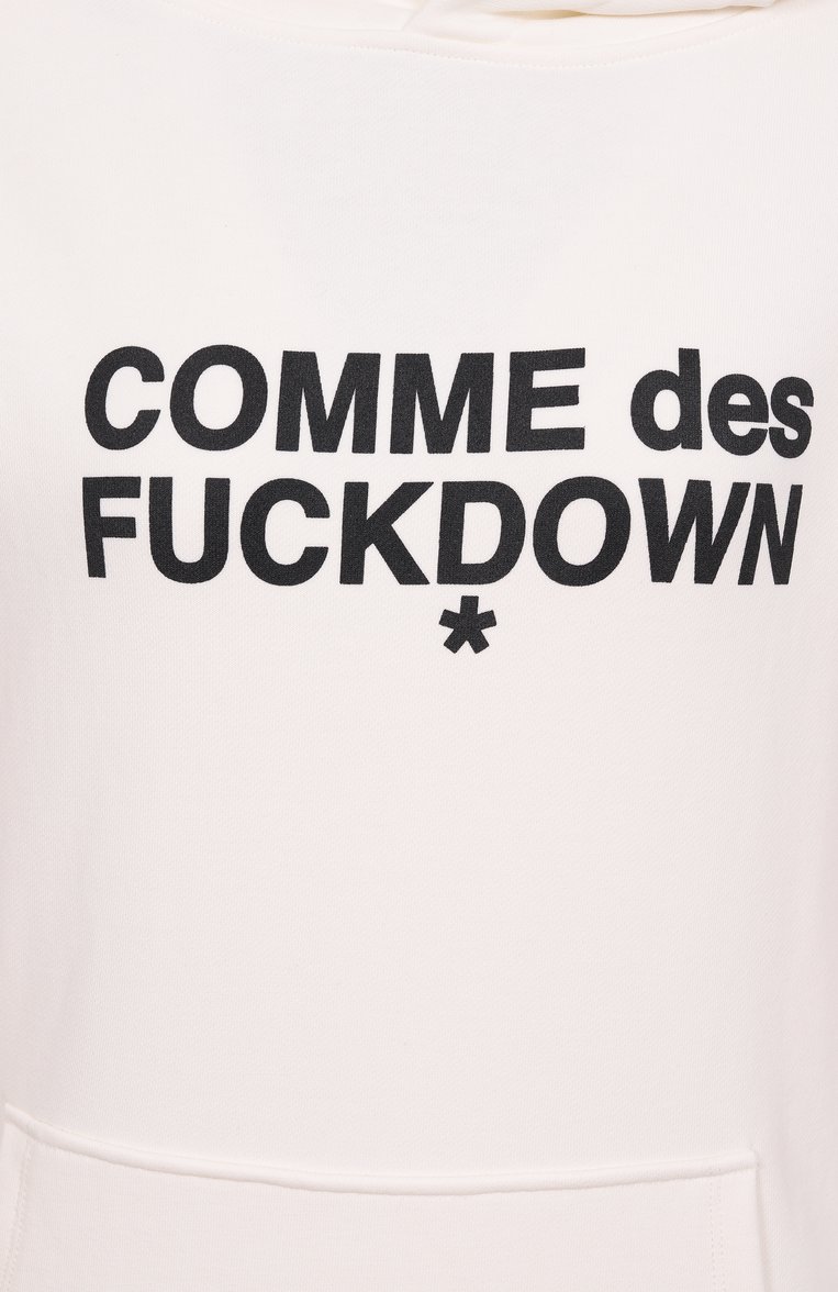Женский хлопковое худи COMME DES FUCKDOWN белого цвета, арт. CFABW01205 | Фото 6 (Материал внешний: Хлопок; Рукава: Длинные; Длина (для топов): Стандартные; Женское Кросс-КТ: Худи-одежда; Стили: Спорт-шик)