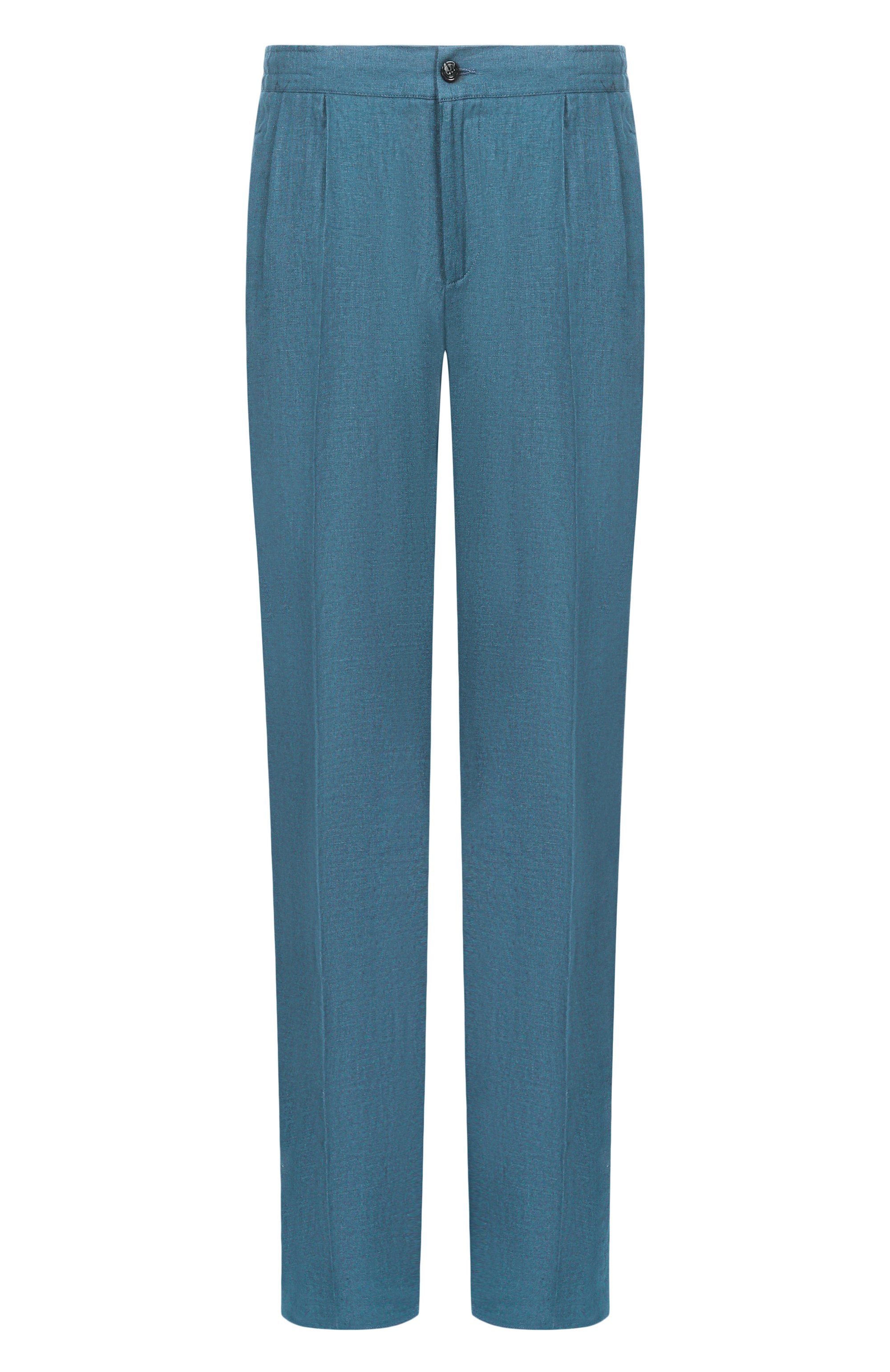 Льняные брюки KITON голубого цвета по цене 196500 руб., арт. UPN01H09690, фото 1 Льняные брюки KITON, арт. UPN01H09690, фото 1