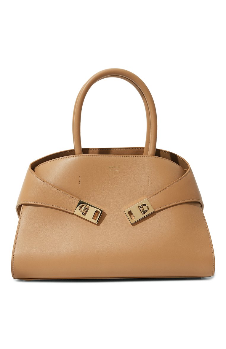 Женская сумка hug medium FERRAGAMO бежевого цвета, арт. 215608/769 | Фото 1 (Материал: Натуральная кожа; Ремень/цепочка: На ремешке; Автоматизация состава: Проставлено; Автоматизация ТО: Проставлено; Размер: medium)