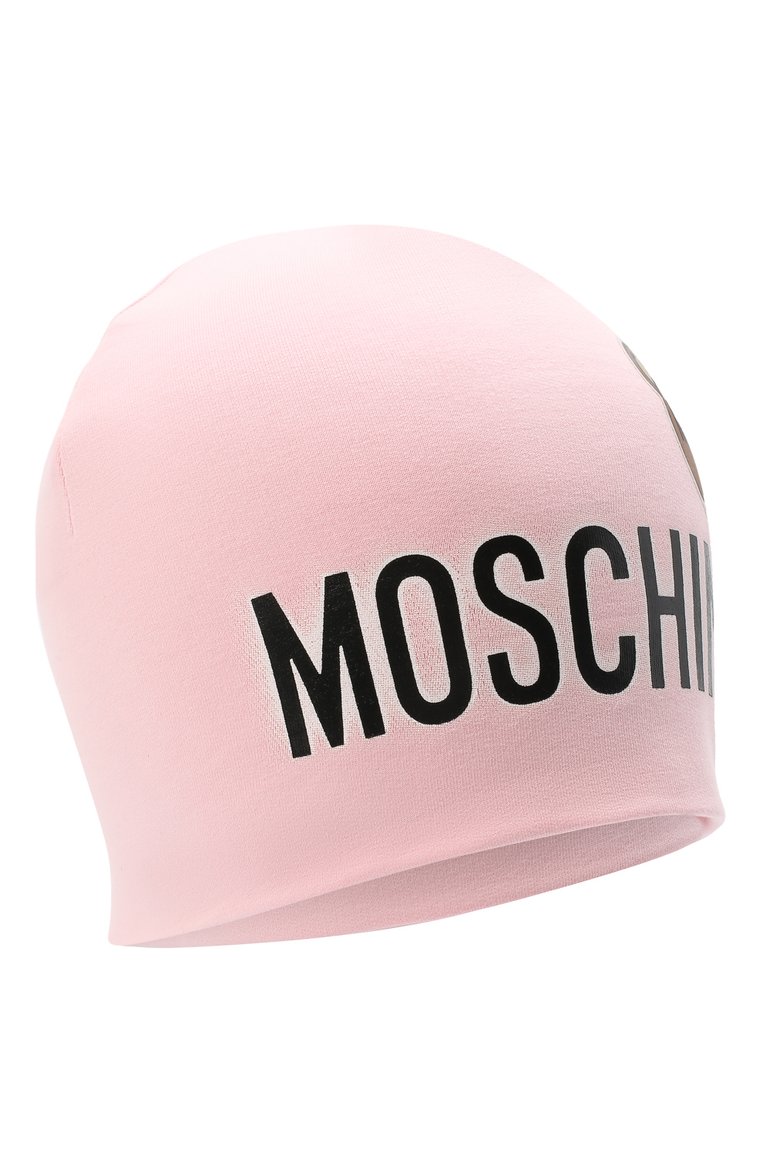 Детского хлопковая шапка MOSCHINO розового цвета, арт. HMX00Z/LDA16 | Фото 1 (Материал: Хлопок, Текстиль; Региональные ограничения белый список (Axapta Mercury): RU; Нос: Не проставлено)