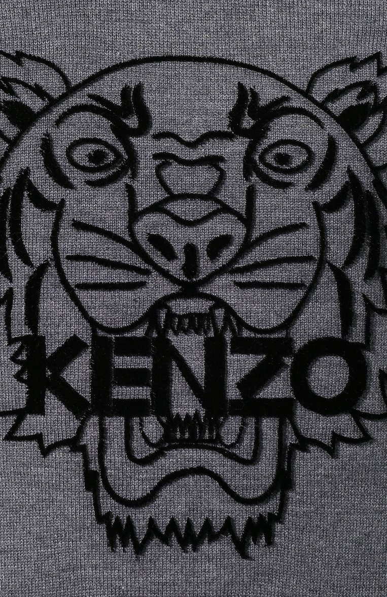 Мужской шерстяной джемпер KENZO серого цвета, арт. F965PU2133XB | Фото 5 (Длина (для топов): Стандартные; Мужское Кросс-КТ: Джемперы; Рукава: Длинные; Материал внешний: Шерсть; Статус проверки: Проверено, Проверена категория; Вырез: К�руглый; Принт: С принтом; Стили: Кэжуэл)