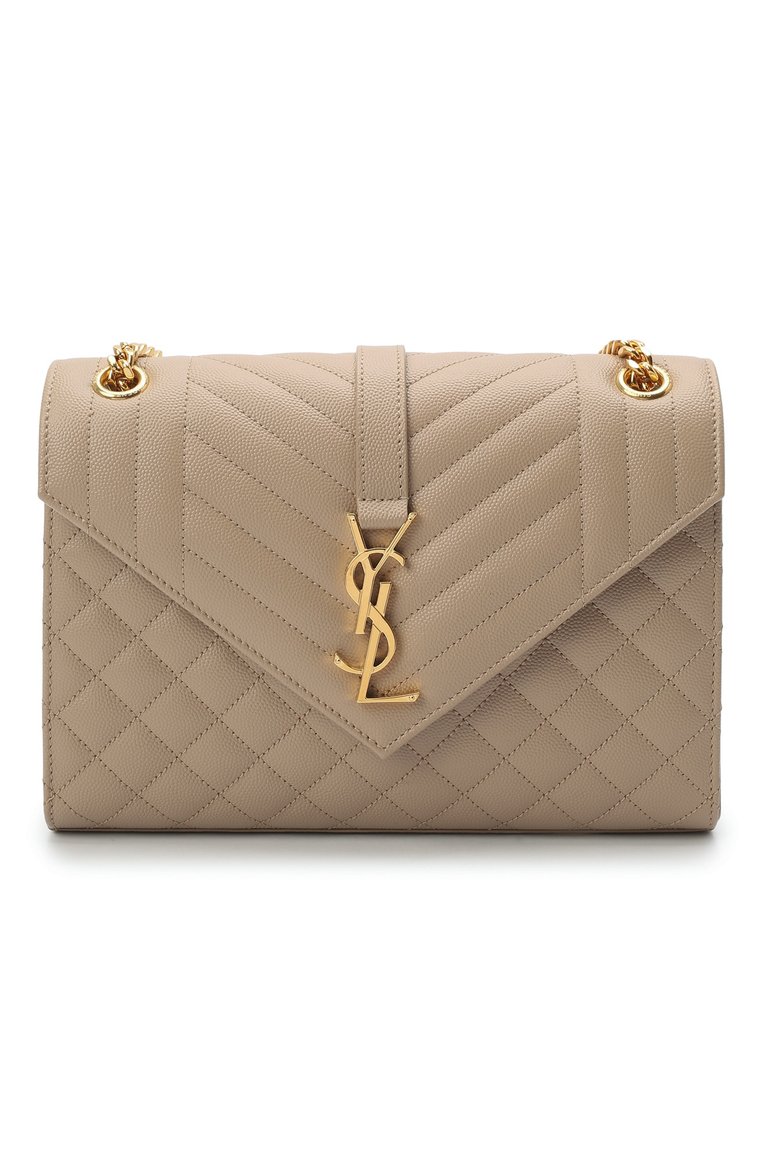 Женская сумка monogram envelope medium SAINT LAURENT светло-бежевого цвета, арт. 600185/B0W91 | Фото 1 (Материал: Натуральная кожа; Ремень/цепочка: На ремешке; Размер: medium; Сумки-технические: Сумки через плечо)