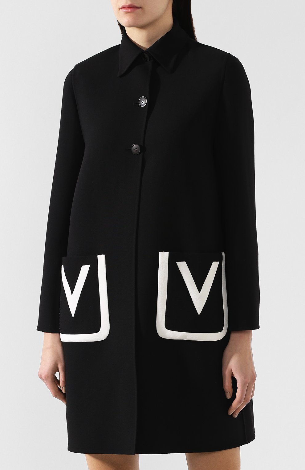 Шерстяное пальто VALENTINO черно-белого цвета по цене 326000 руб., арт. RB3CA3A54EJ, фото 3 Шерстяное пальто VALENTINO, арт. RB3CA3A54EJ, фото 3