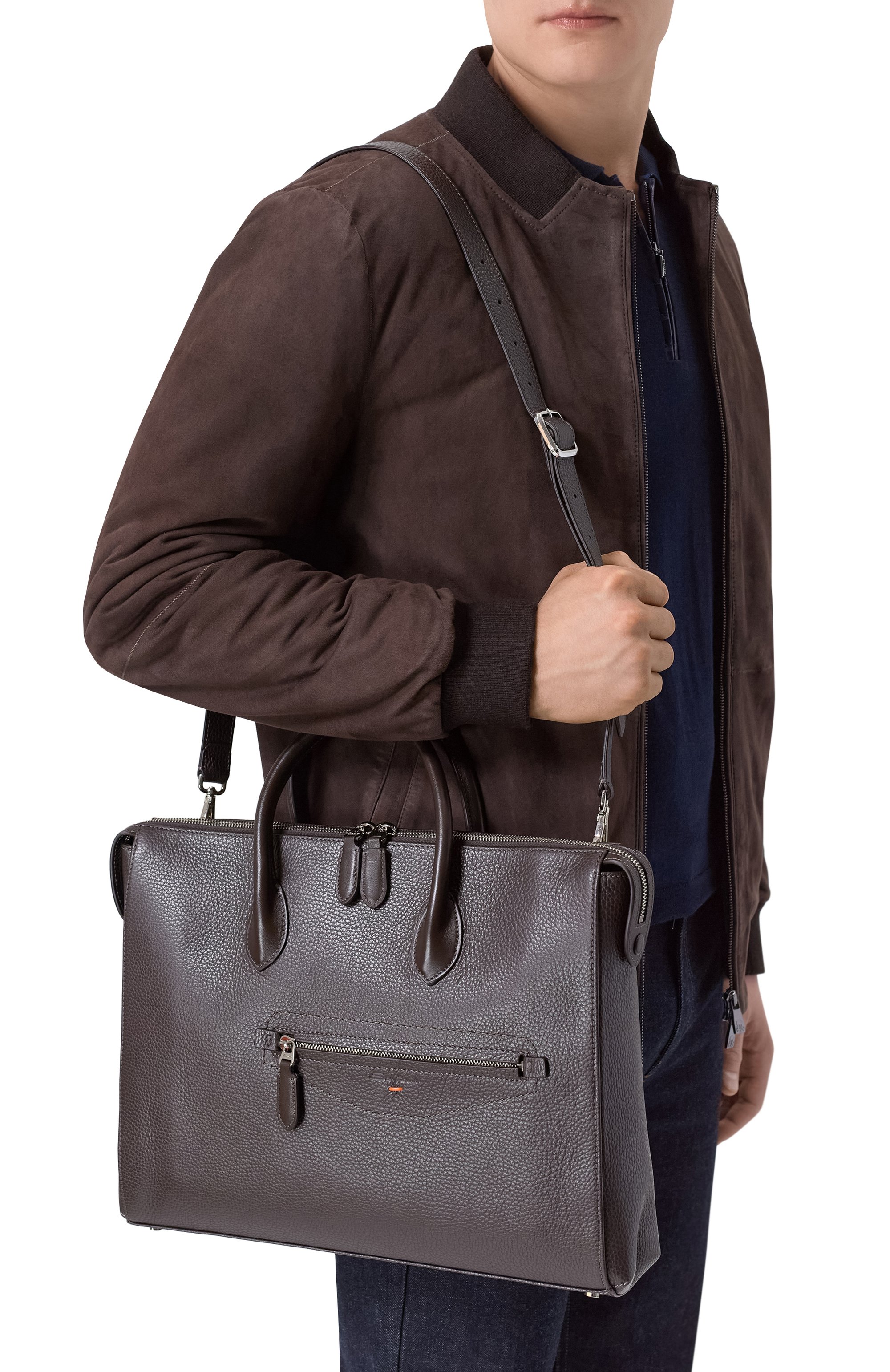 Портфель SANTONI темно-коричневого цвета по цене 97350 руб., арт. UFBGA2715EN-AVGP, фото 2 Портфель SANTONI, арт. UFBGA2715EN-AVGP, фото 2