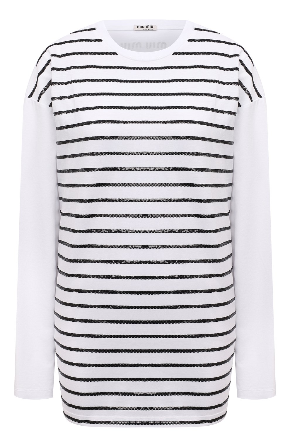 Хлопковый лонгслив MIU MIU белого цвета по цене 120000 руб., арт. MJL794-1ZSB-F0009, фото 1 Хлопковый лонгслив MIU MIU, арт. MJL794-1ZSB-F0009, фото 1