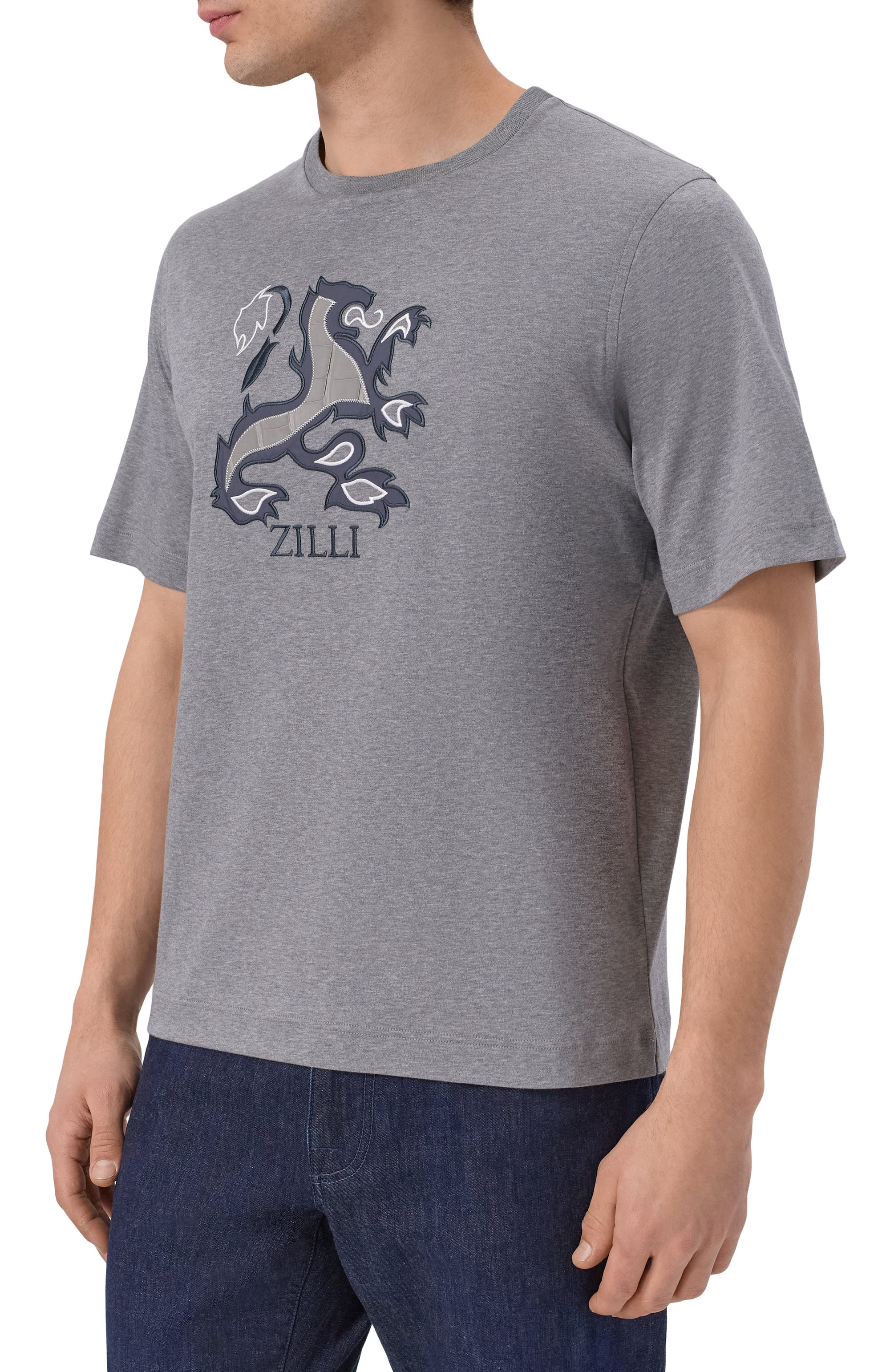 Хлопковая футболка с отделкой из кожи аллигатора ZILLI, арт. TSR02AM0143VBLE01, фото 3