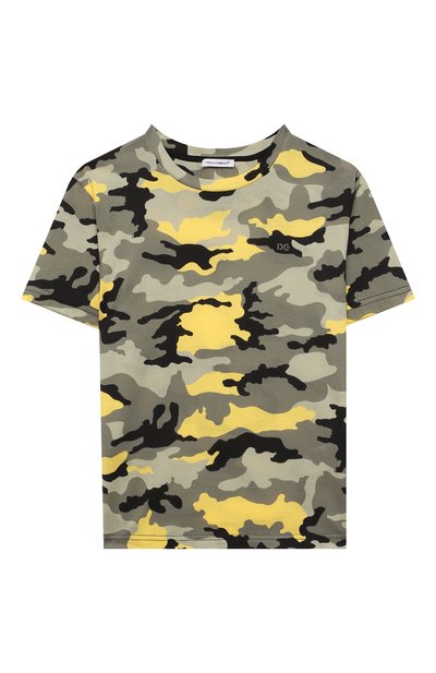 Хлопковая футболка DOLCE & GABBANA хаки цвета по цене 23650 руб., арт. L4JTDH/G7A2T/8-14, фото 1 Хлопковая футболка DOLCE & GABBANA, арт. L4JTDH/G7A2T/8-14, фото 1