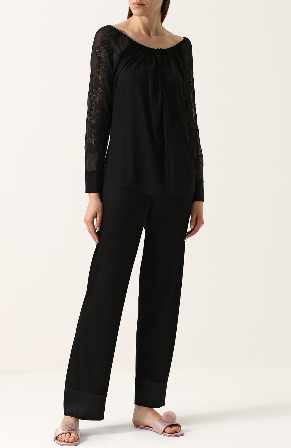 Однотонный топ с длинным рукавом и круглым вырезом LA PERLA, арт. 0004810, фото 2