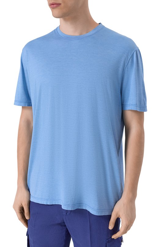 Футболка из шелка и хлопка Kiton UMK063202 Голубой  UMK063202 Фото 3